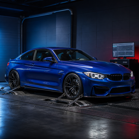 BMW S55 custom calibration service with a performance coupe on a chassis dyno